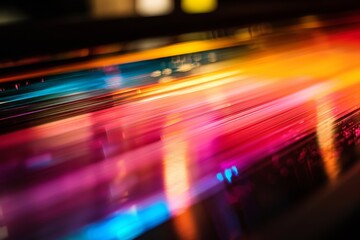 Dynamic light streaks captured in a long exposure photograph showcasing vibrant colors and movement