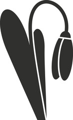 Silhouette of a snowdrop flower growing with a leaf