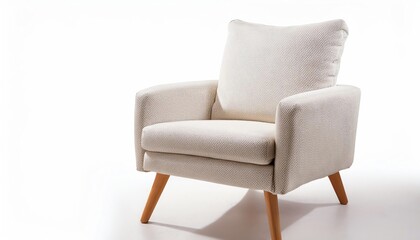 Fototapeta premium Comfortable modern armchair with wooden legs and a cushioned seat, perfect for living room decor and relaxation.