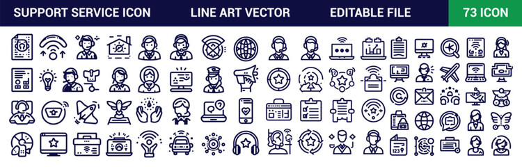 Support service icon set. Simple line art style icons pack. Vector illustration