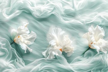 Fototapeta premium Delicate white flowers floating on a light blue surface creating a serene and calming visual