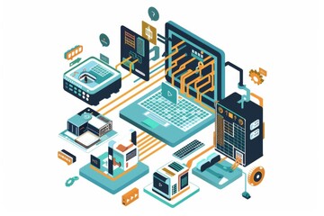 Fototapeta premium Conceptual Technology Flat Illustration created with Generative AI