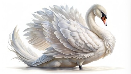 Fototapeta premium Elegant swan with intricate feathers and graceful neck, rendered in vintage illustration style, stands solo on a pure white transparent background in PNG format.