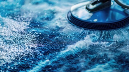 Carpet chemical cleaning using professional disk machine in laundry or dry cleaning establishment Blank area for text