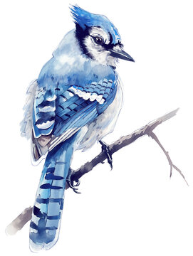 recommend clip art: Blue Jay bird watercolor digital painting, isolated on white background.