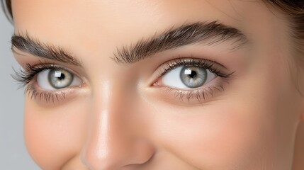 Obraz premium Close-up of a warm smile with eyes reflecting kindness, conveying positive interaction and mental support, promoting good communication, more clarity with clear light and sharp focus, high detailed