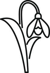 Simple outline icon of a snowdrop flower growing, symbolizing new beginnings and the arrival of spring