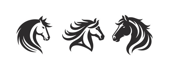Black and White Horse , Horse head , vector illustration
