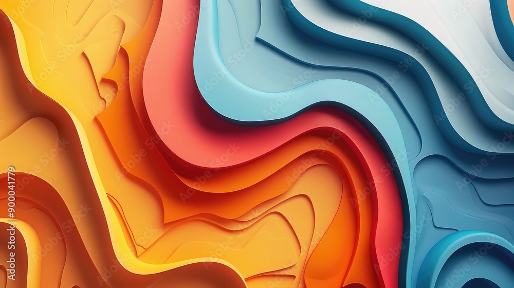 Poster colorful overlapping shapes, adding depth and dimension.