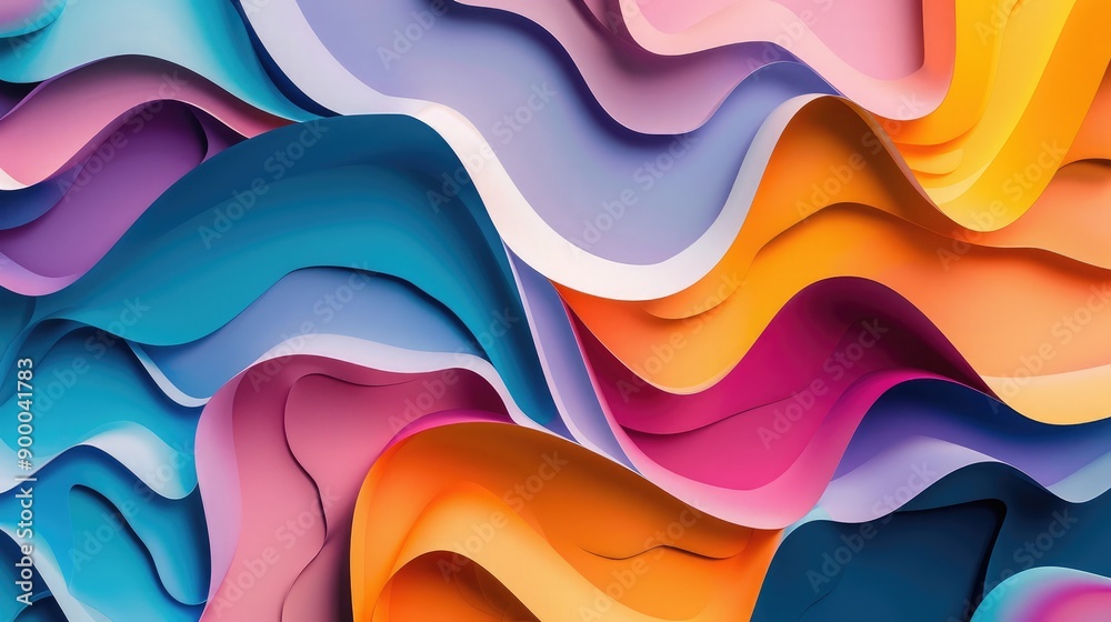 Poster colorful overlapping shapes, adding depth and dimension.