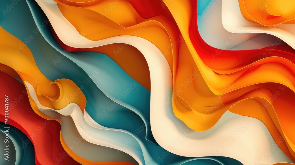 Poster colorful overlapping shapes, adding depth and dimension.
