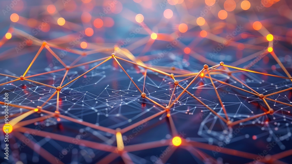 Wall mural network of connected lines and nodes, symbolizing partnership and unity.