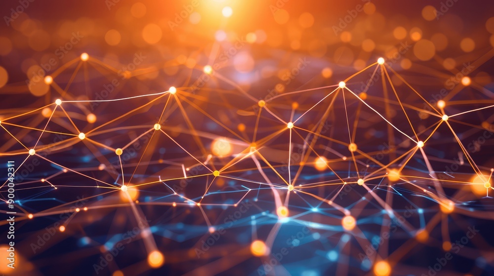Wall mural network of connected lines and nodes, symbolizing partnership and unity.
