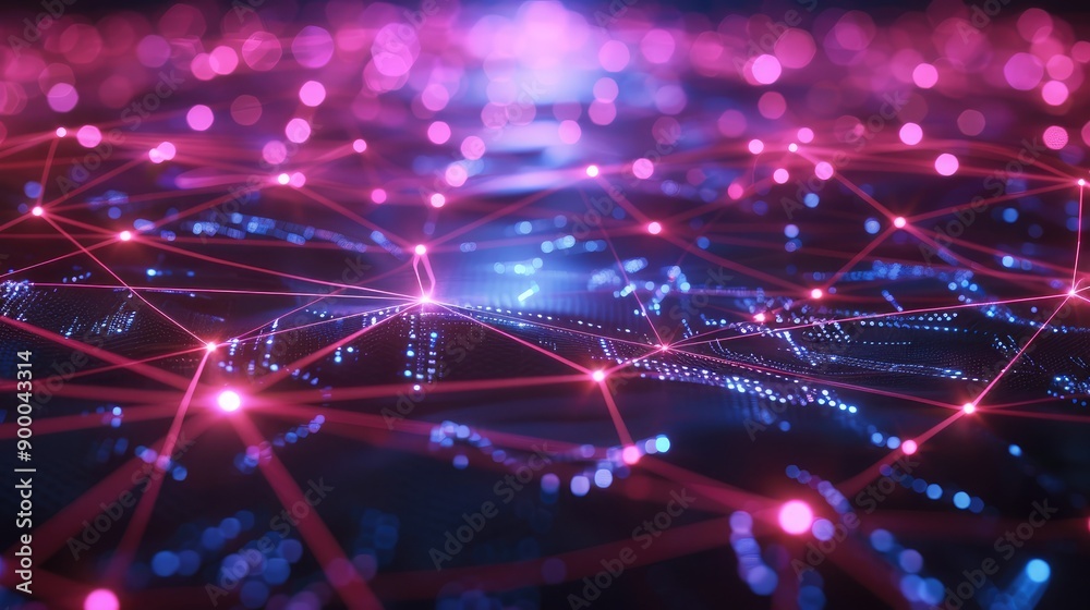 Poster high-tech network background with glowing lines and data nodes, symbolizing modern digital infrastru