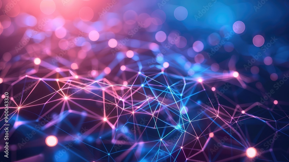 Poster high-tech network background with glowing lines and data nodes, symbolizing modern digital infrastru