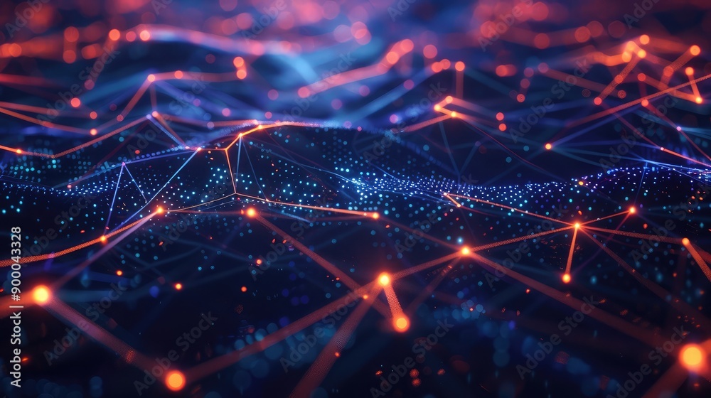Poster high-tech network background with glowing lines and data nodes, symbolizing modern digital infrastru