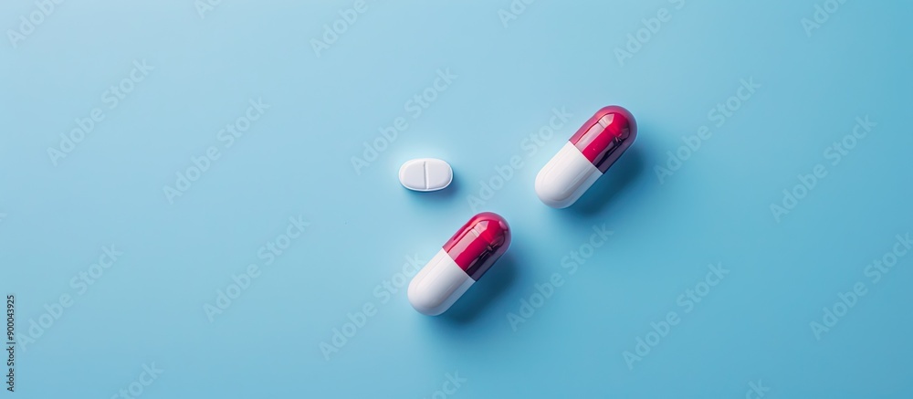 Aufkleber antibiotic medication in a container on a white and blue background with copy space image for drug p