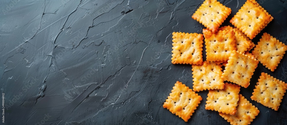 Aufkleber view from above of homemade cheese shaped crackers a perfect crispy snack with ample copy space for 