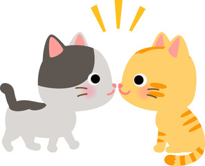 鼻をくっ付け合う2匹の猫