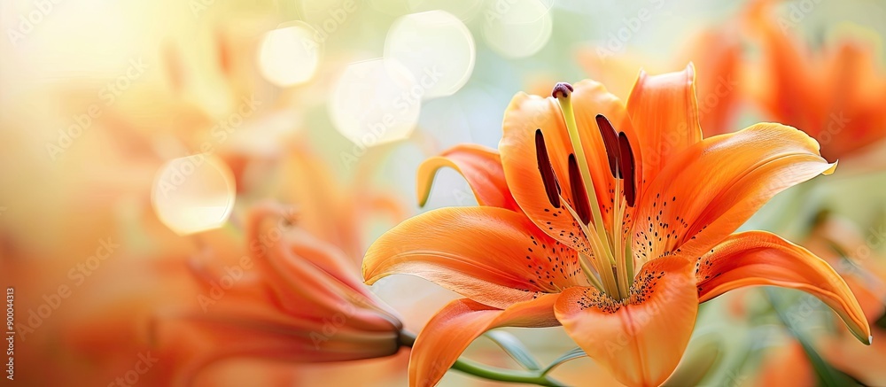 Wall mural close up of an orange lily with a blurred background perfect as a copy space image