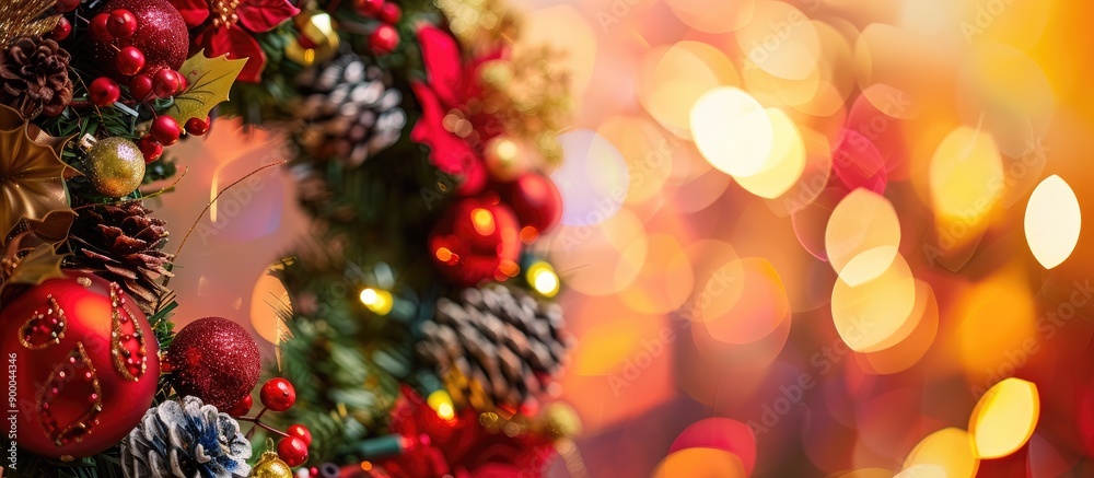 Poster gorgeous christmas wreath set against a colorful backdrop perfect for a copy space image