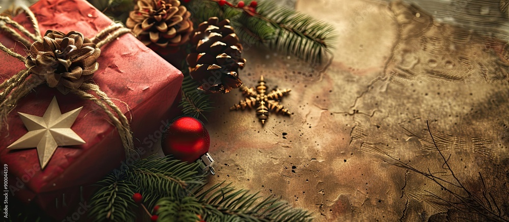 Poster retro style christmas background featuring a greeting card gift box and copy space image