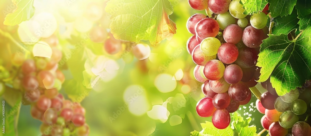 Aufkleber grapes bunch with green leaves on vine ideal for copy space image
