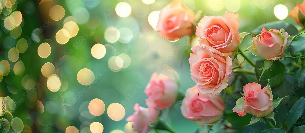 Aufkleber pink roses beautifully displayed with a soft green blurred bokeh background ideal for a copy space i