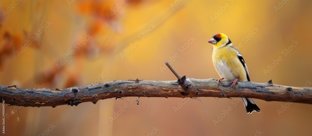 Poster Perched on a branch a goldfinch is captured in a stunning copy space image