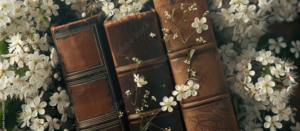 Poster book cover featuring a vintage design adorned with delicate white flowers creating an elegant and ch