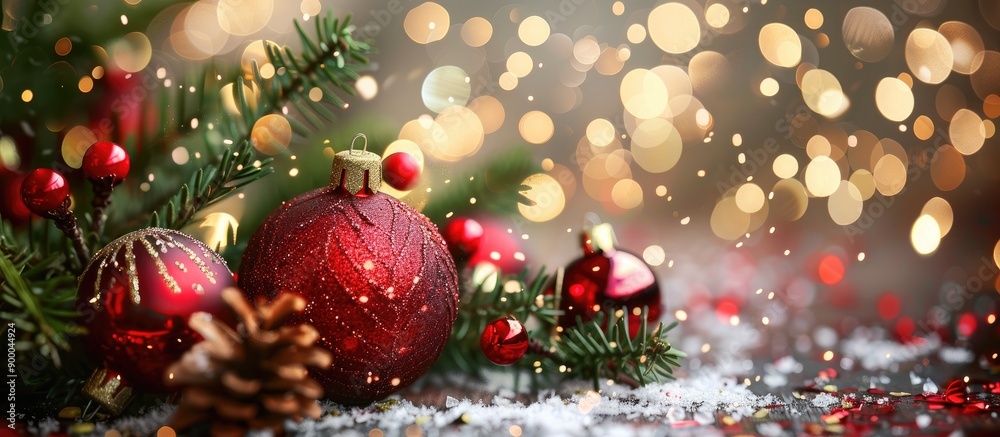 Poster selective focus enhances the festive ambiance of the christmas background greeting card with beautif