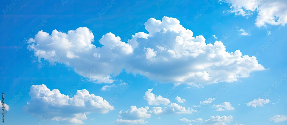 Poster A serene scene of a clear blue sky with fluffy white clouds suitable for use as a copy space image