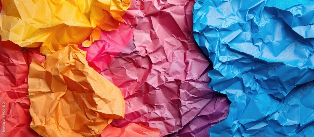 Aufkleber detailed close up shot of crumpled vibrant paper sheets with blank copy space image