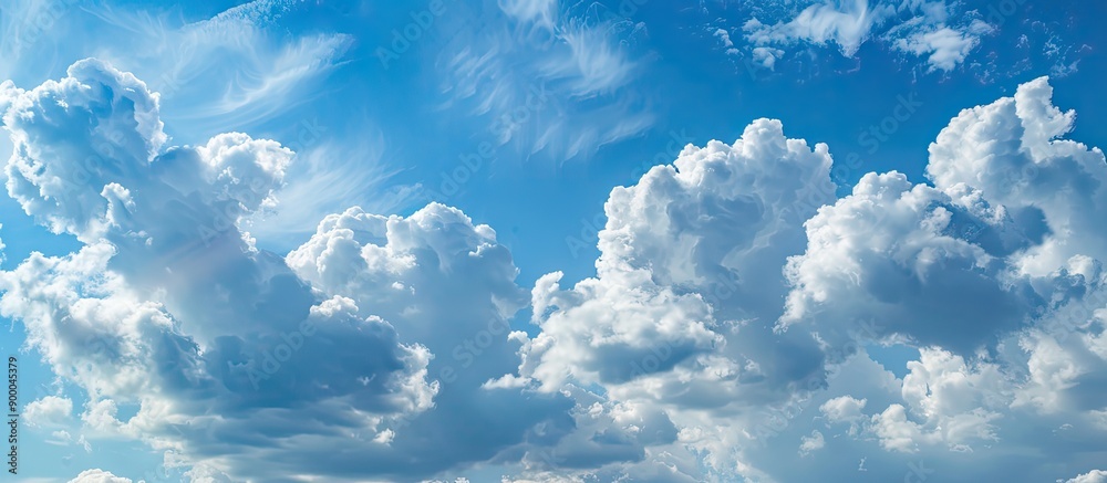 Poster scenic blue sky and fluffy white clouds make a stunning backdrop with copy space image
