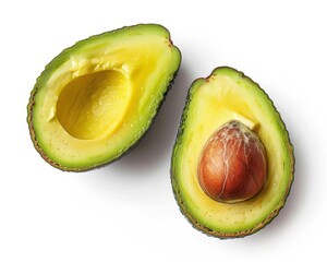 Half an avocado isolated on white background.