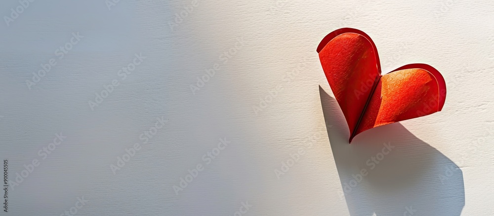 Leinwandbilder a paper heart shape casting a shadow on a white background with ample copy space image