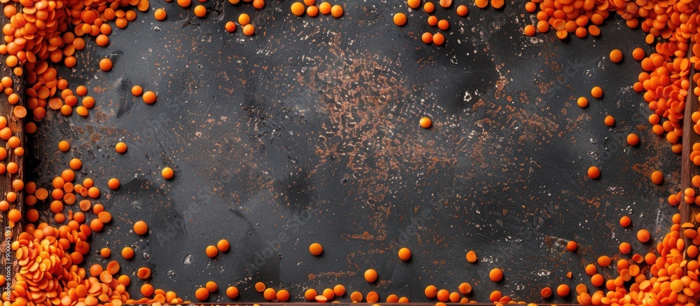 Aufkleber a frame made of orange lentils with space for inserting an image. with copy space image. place for a