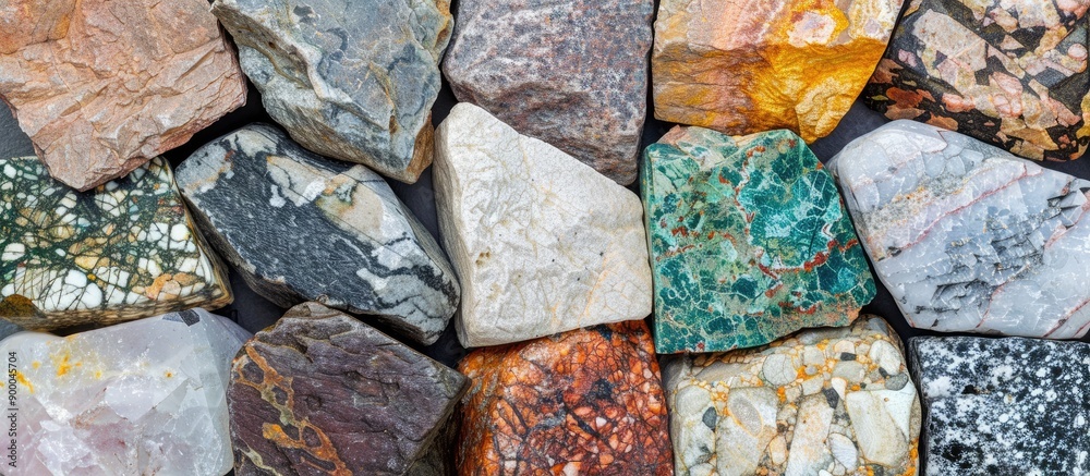 Poster various natural stone textures such as granite rock and marble are creatively displayed in an abstra