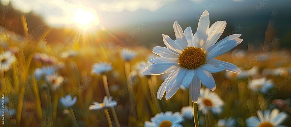 Poster A picturesque field with daisy flowers ideal for adding your text in the copy space image