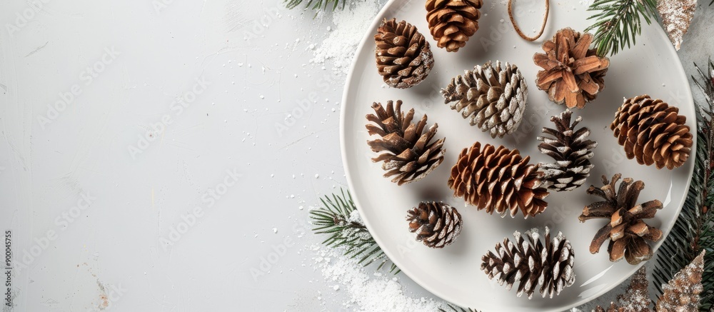 Poster white background plate featuring pine cones creates an ideal copy space image