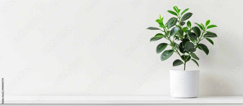 Poster white background with a flower pot featuring copy space image