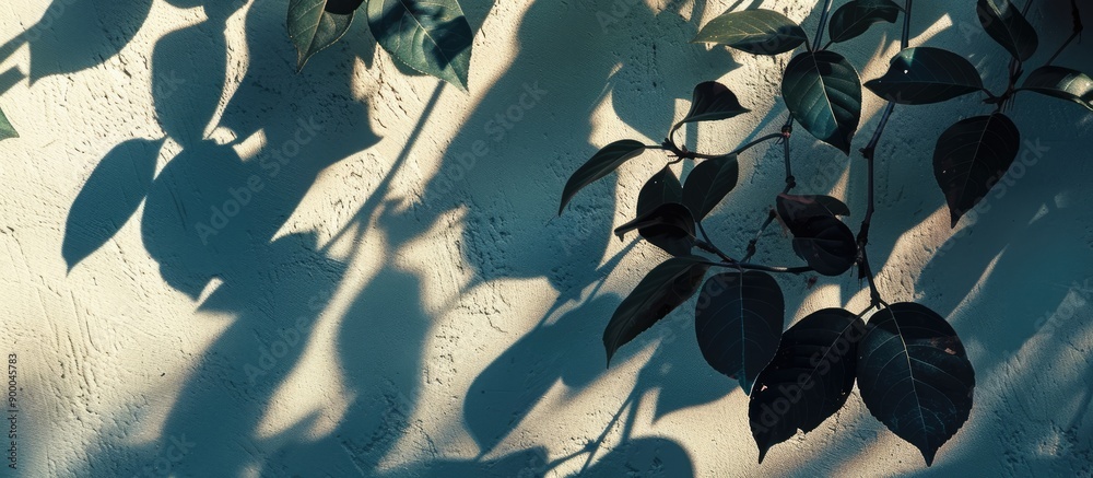 Aufkleber silhouetted leaves casting shadows on the wall featuring copy space image