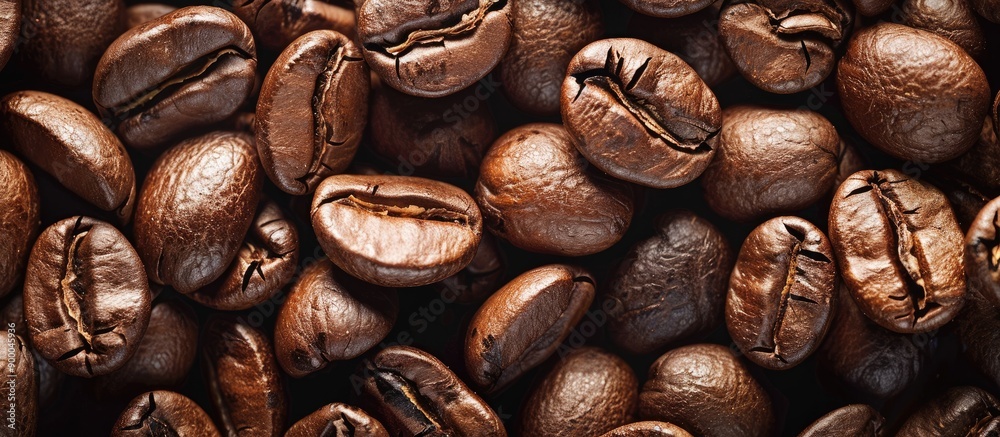 Poster detailed view of coffee beans roasted with copy space image