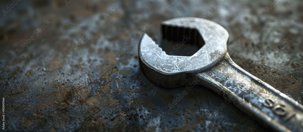 Poster metal wrench tool against a copy space image