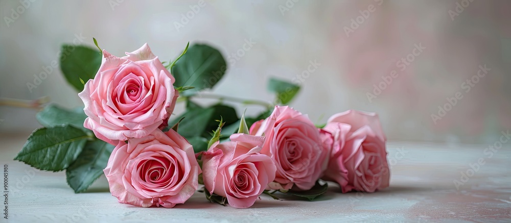 Aufkleber A lovely bouquet of roses rests on a light backdrop with ample space for text or other elements in the composition