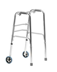 One metal walking frame isolated on white