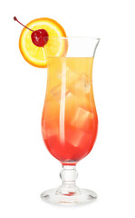 Refreshing cocktail in glass isolated on white