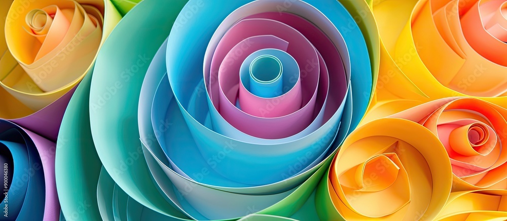 Aufkleber Colorful paper spirals on a paper backdrop create a macro abstract copy space image