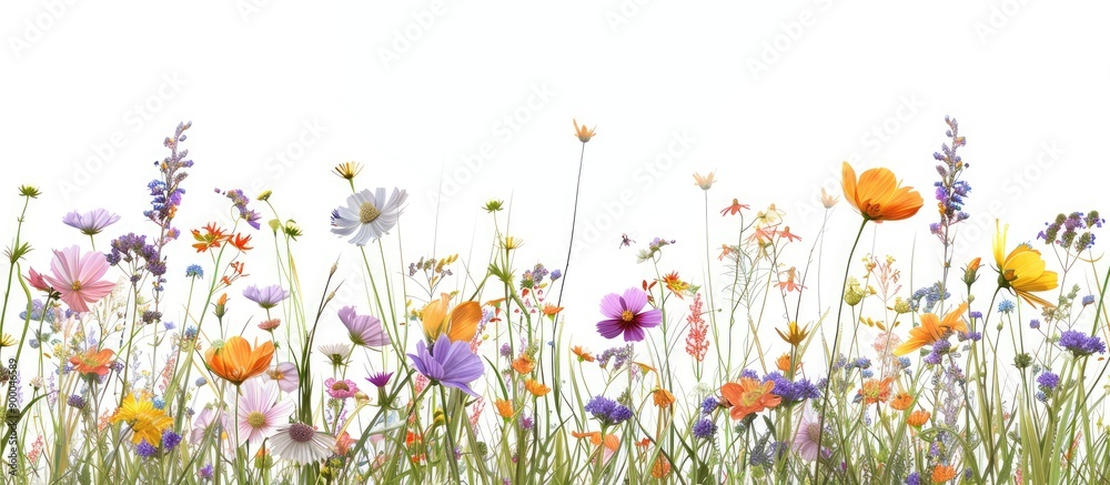 Fototapete meadow featuring a variety of colorful wildflowers including cuckoo flowers and daisies with space f