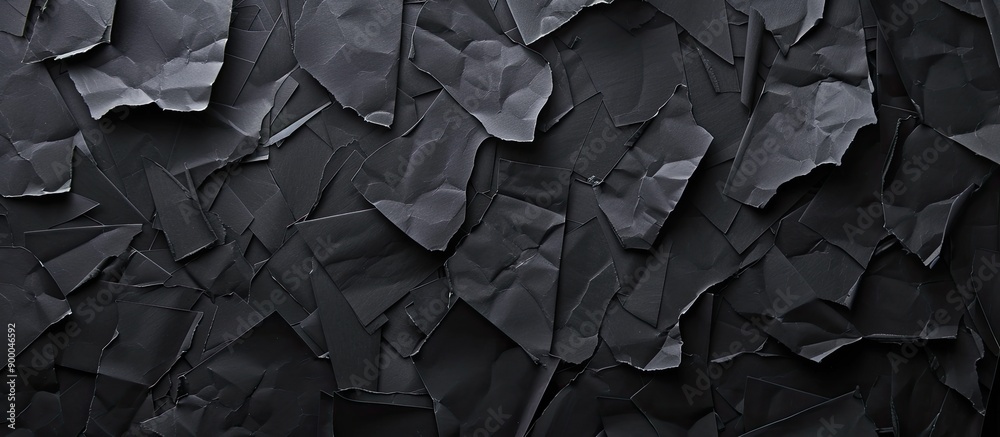 Leinwandbilder Black paper pieces create a textured backdrop with space for adding images or text. with copy space image. Place for adding text or design